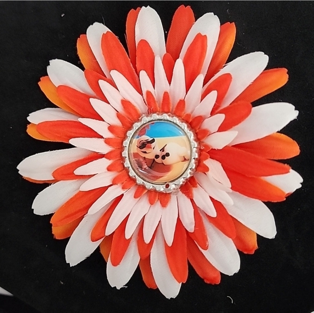 Orange and White Flower Hair Clip